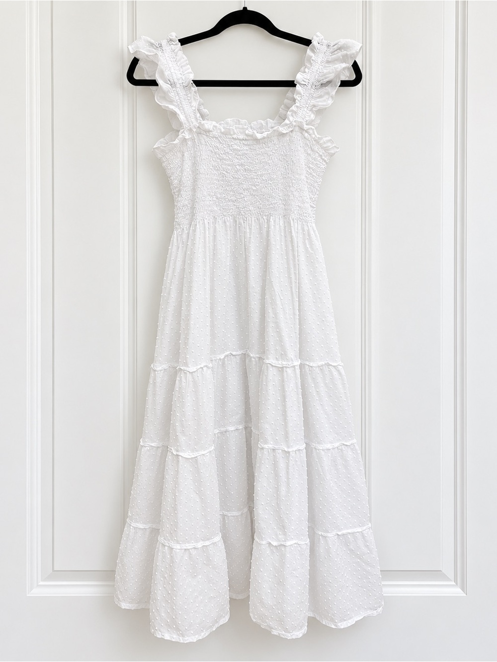 Hill House Home Ellie Nap Dress White Swiss Dot Smocked Tiered Midi Dress - Picture 7 of 9
